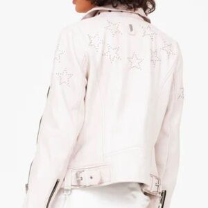 Women's White Leather Jacket with Star Accents